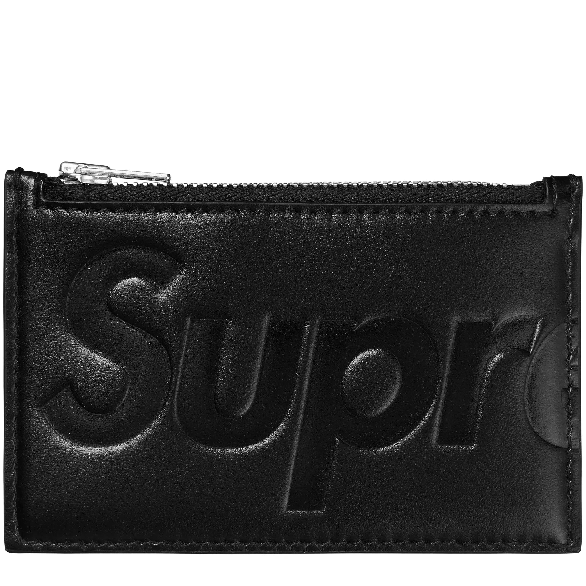 Front View of Supreme Leather Black Zipped Card Holder (FW25) SS25B14-BLACK